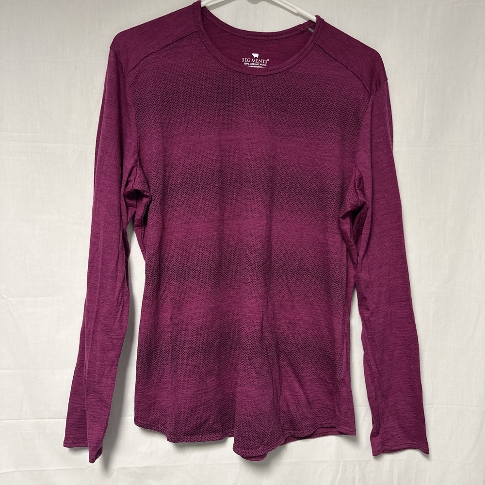 Segments Women's Large 100% Merino Wool Pink V Neck Long Sleeve Base Layer Hike
